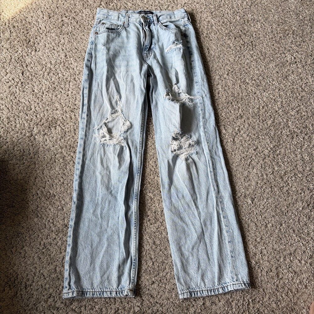 Aéropostale Women's High Rise Baggy Jeans Blue Light Wash Distressed 5-Pocket 4